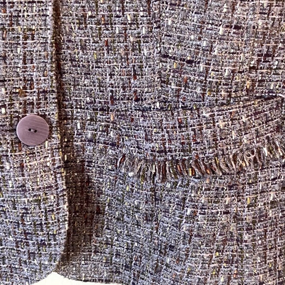 Coldwater Creek Purple Tweed Bouclé Chef Collar Blazer Jacket Size 16 Shaped Fit - Picture 7 of 13